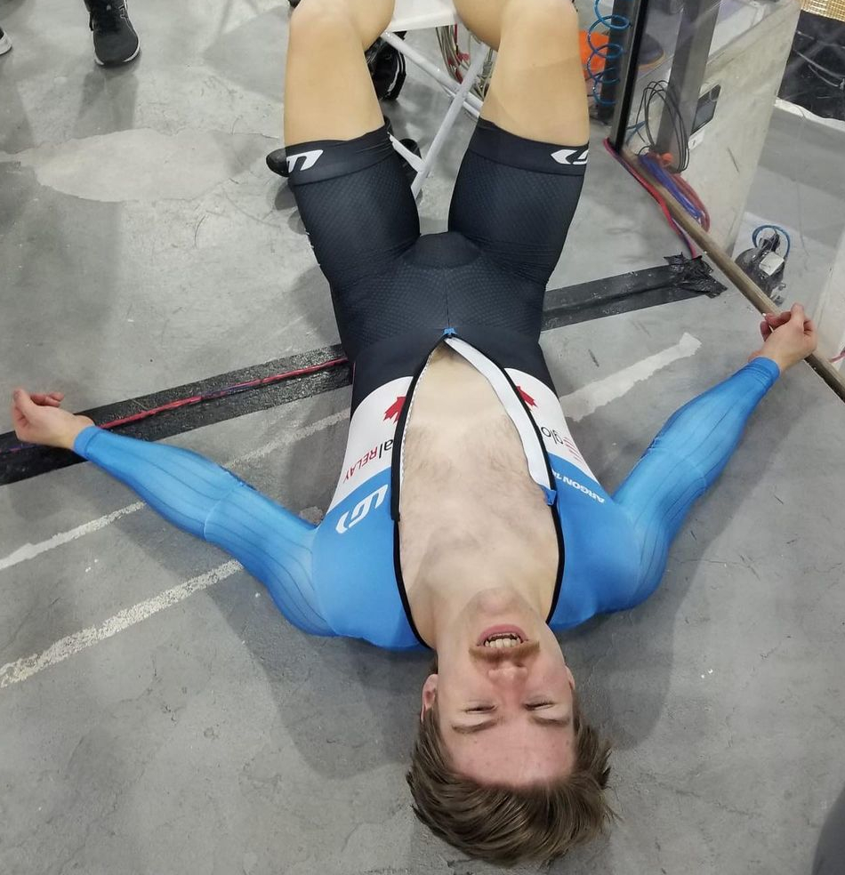 Training is hard enough, sponsors make my life so much better by letting me not worry about whether I can afford food. Image is of a very tired Ryan Dodyk.